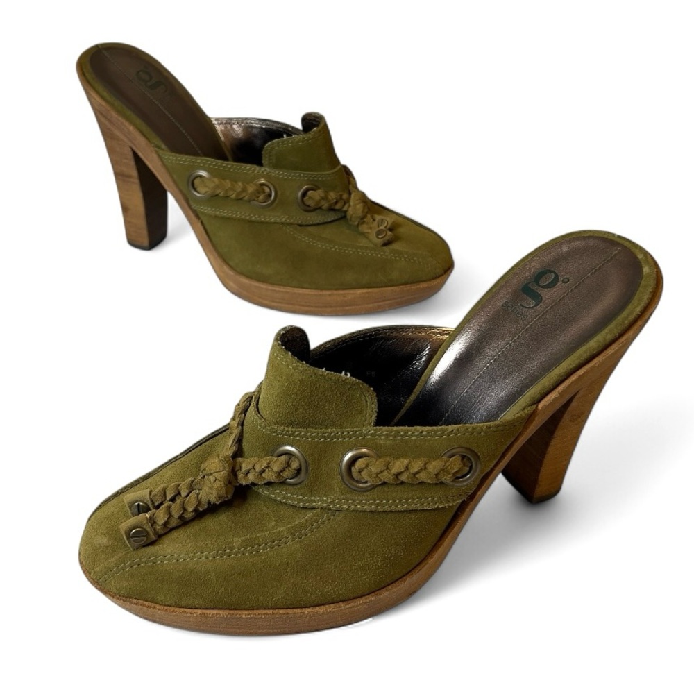 COLE HAAN G Series Olive Green Suede Mule Clogs Braided Detail Y2K Size 8.5
